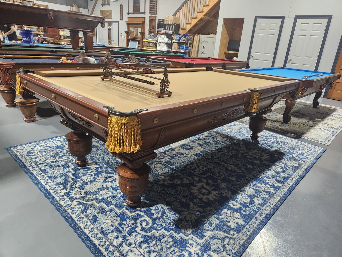 J MaGann 1915 9â€™ Antique Pool Table